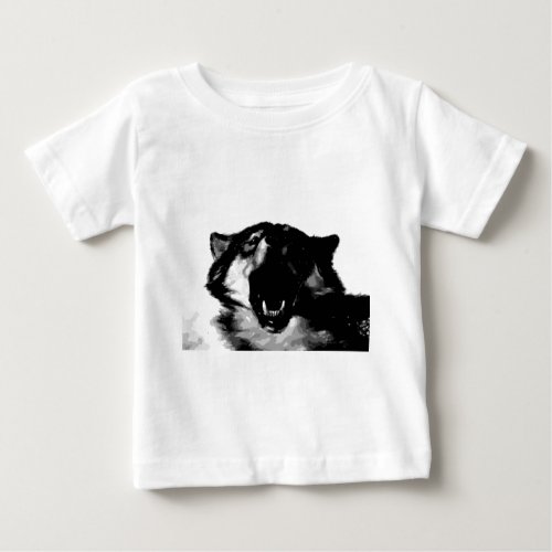 Black  White Wolf Baby T_Shirt