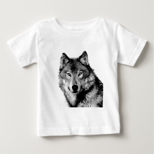 Black  White Wolf Baby T_Shirt