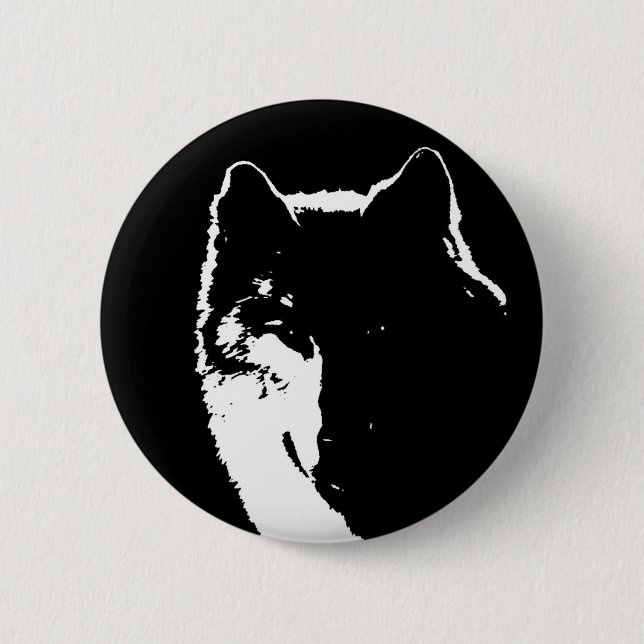 Black & White Wolf Button (Front)