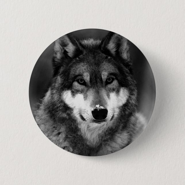 Black & White Wolf Button (Front)