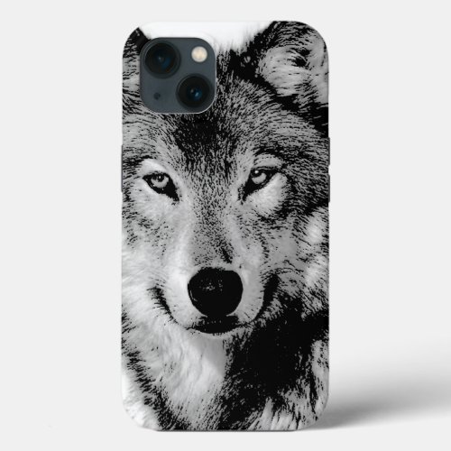 Black  White Wolf iPhone 13 Case