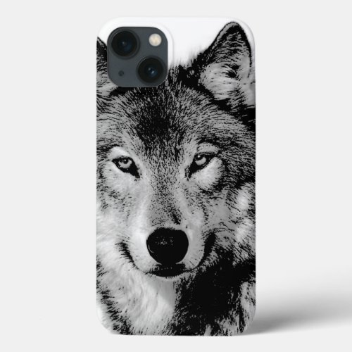 Black  White Wolf iPhone 13 Case