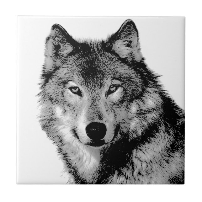 Black & White Wolf Ceramic Tile (Front)