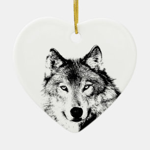 Black & White Wolf Christmas Tree Ornament