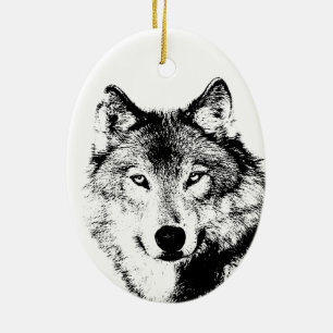 Black & White Wolf Christmas Tree Ornaments