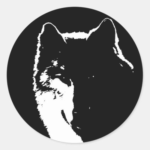 Black  White Wolf Classic Round Sticker