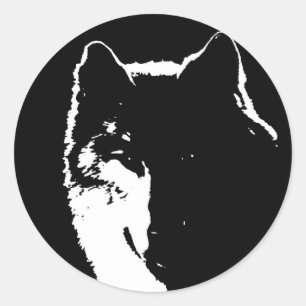 Black & White Wolf Classic Round Sticker