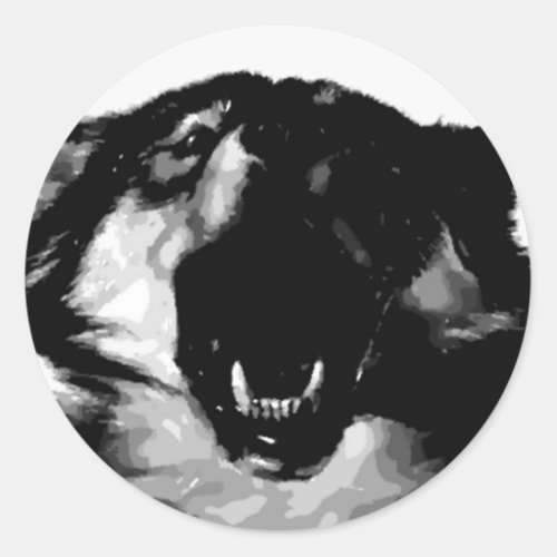 Black  White Wolf Classic Round Sticker
