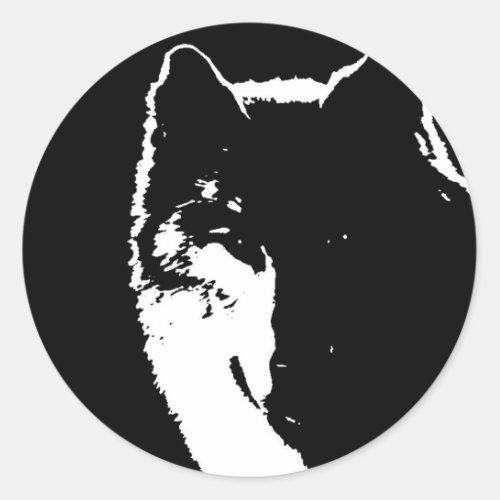 Black  White Wolf Classic Round Sticker