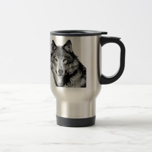 Black  White Wolf Coffee  Travel Mug