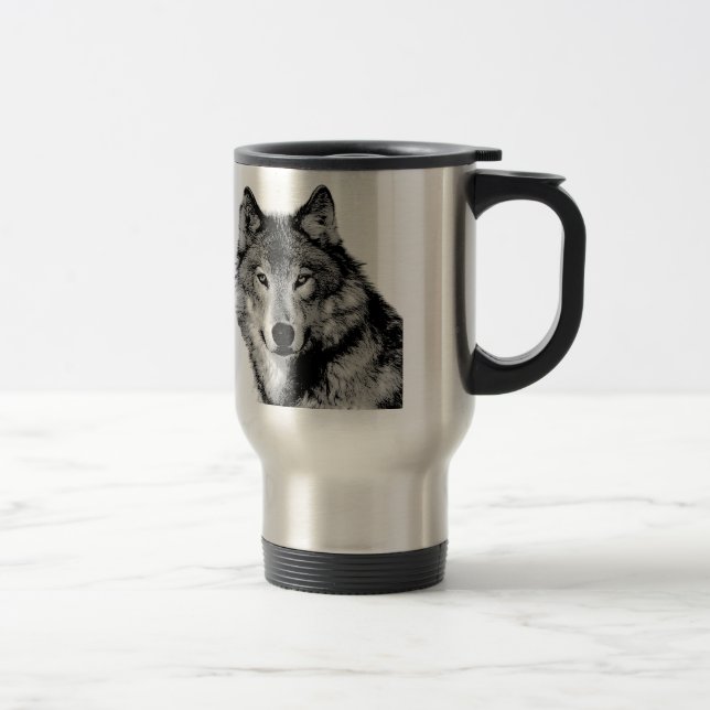 Black & White Wolf Coffee / Travel Mug (Right)