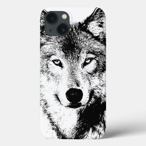 Black  White Wolf Creative Stylish Artwork iPhone 13 Case