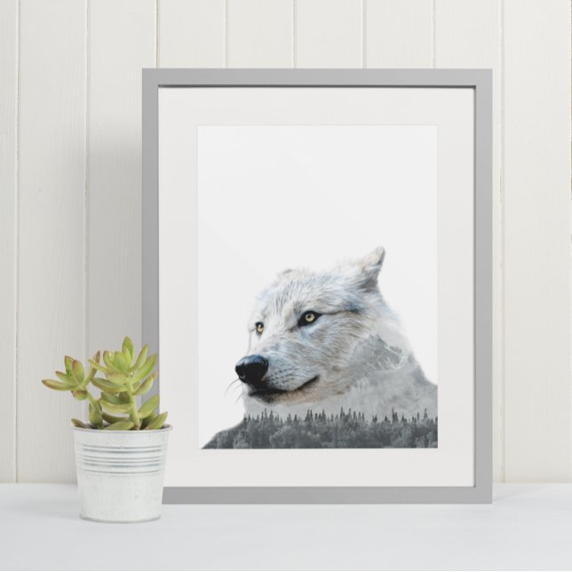 Black White Wolf Double Exposure Modern  Poster (Creator Uploaded)