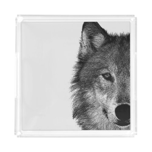 Black  White Wolf Eye Artwork Acrylic Tray