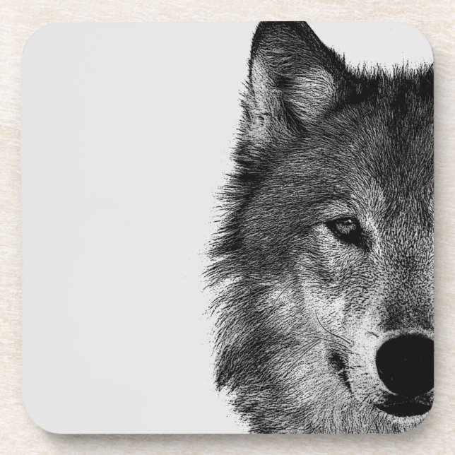 Black & White Wolf Eye Artwork Beverage Coaster (Front)