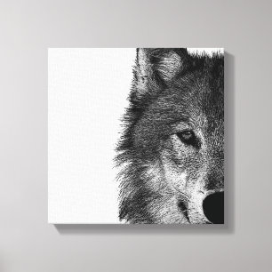Black & White Wolf Eye Artwork Canvas Print