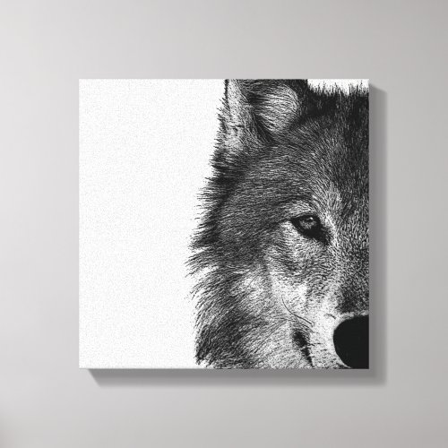 Black  White Wolf Eye Artwork Canvas Print