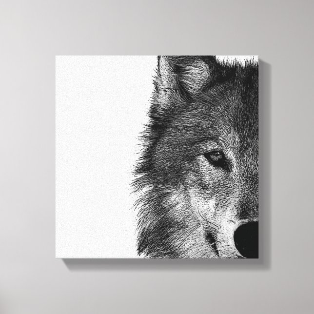 Black & White Wolf Eye Artwork Canvas Print (Front)