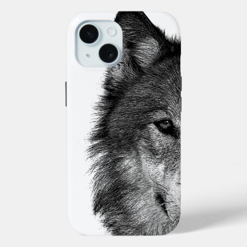 Black  White Wolf Eye Artwork iPhone 15 Case