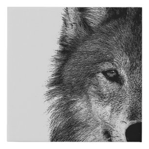 Black & White Wolf Eye Artwork Faux Canvas Print