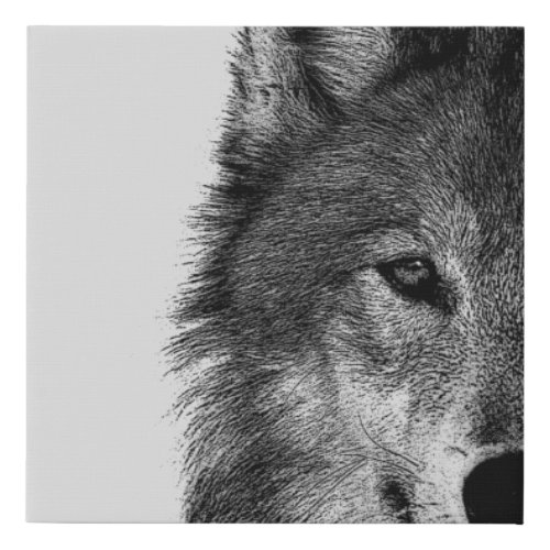 Black  White Wolf Eye Artwork Faux Canvas Print