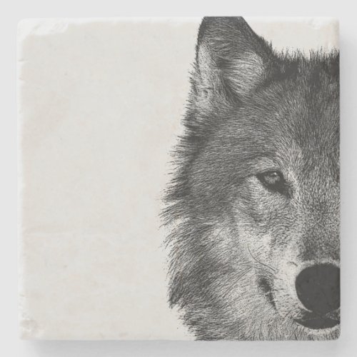 Black  White Wolf Eye Artwork Stone Coaster