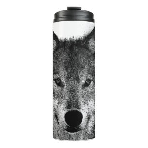 Black & White Wolf Eye Artwork Thermal Tumbler