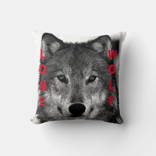 Black  White Wolf Eye Artwork Throw Pillow