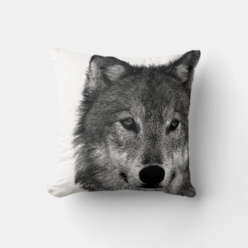 Black  White Wolf Eye Artwork Throw Pillow