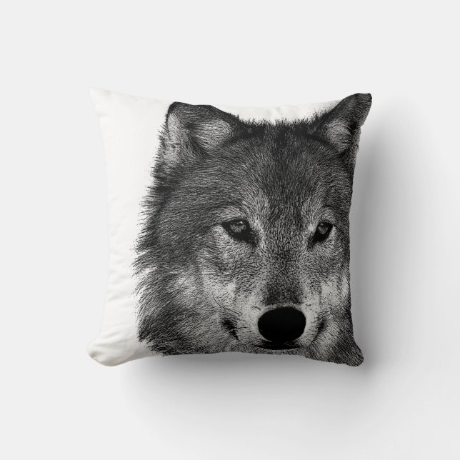 Black & White Wolf Eye Artwork Throw Pillow (Front)