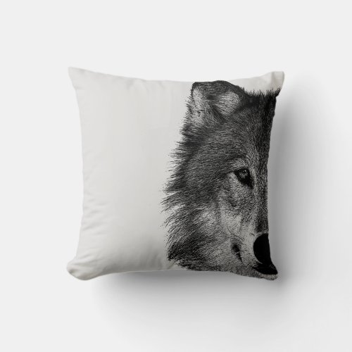 Black  White Wolf Eye Artwork Throw Pillow