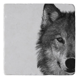 Black & White Wolf Eye Artwork Trivet