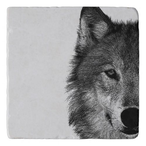 Black  White Wolf Eye Artwork Trivet