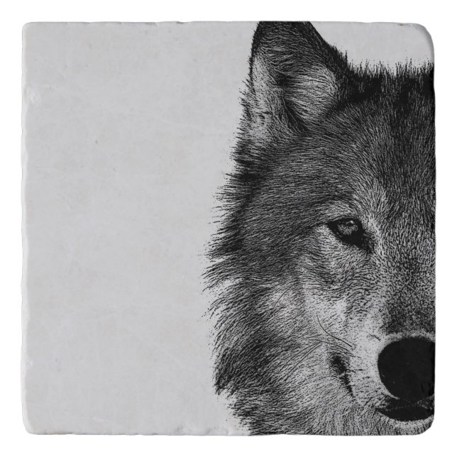 Black & White Wolf Eye Artwork Trivet (Front)