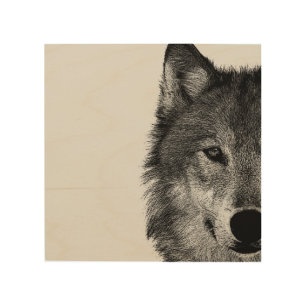 Black & White Wolf Eye Artwork Wood Wall Art