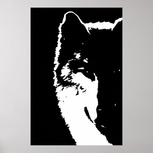 Black  White Wolf Eye Pop Art Poster