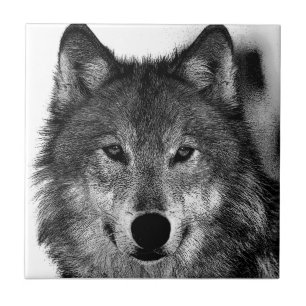 Black & White Wolf Eyes Artwork Ceramic Tile