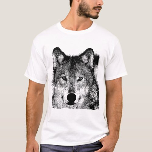 Black  White Wolf Eyes Artwork T_Shirt