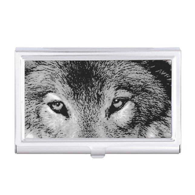 Black & White Wolf Eyes Business Card Case (Front)