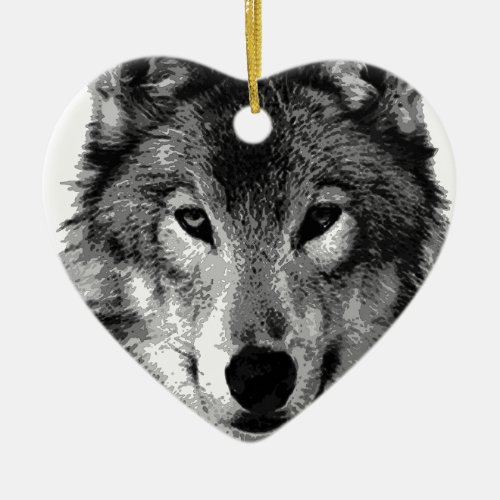 Black  White Wolf Eyes Ceramic Ornament