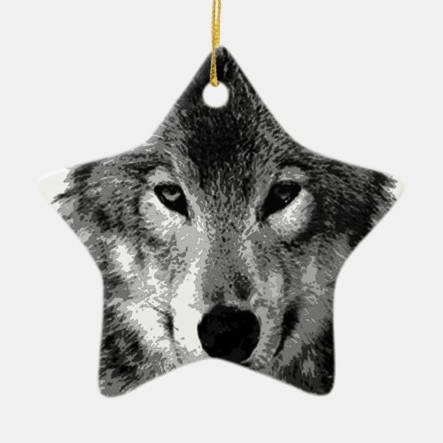 Black  White Wolf Eyes Ceramic Ornament