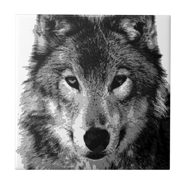 Black & White Wolf Eyes Ceramic Tile (Front)