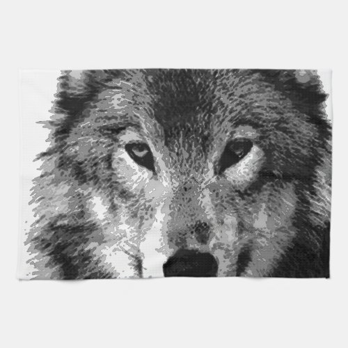 Black  White Wolf Eyes Kitchen Towel