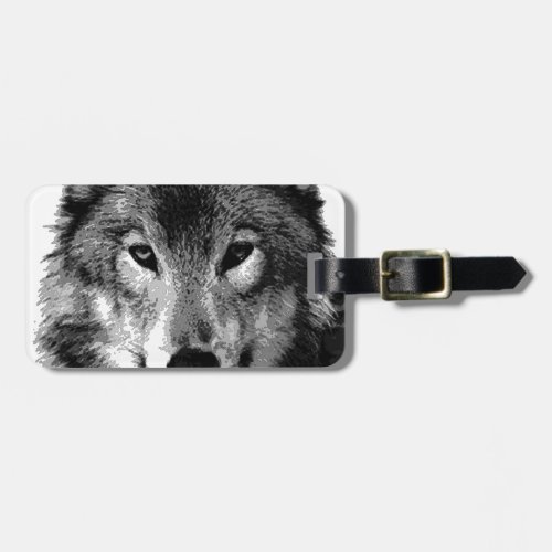 Black  White Wolf Eyes Luggage Tag