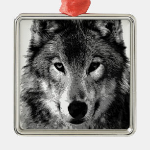 Black & White Wolf Eyes Metal Ornament