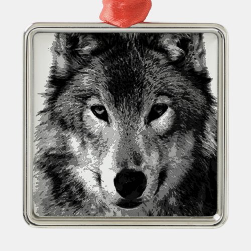 Black  White Wolf Eyes Metal Ornament