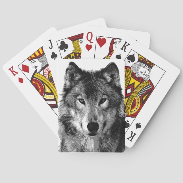 Black & White Wolf Eyes Poker Cards (Back)