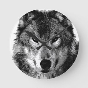 Black & White Wolf Eyes Round Clock