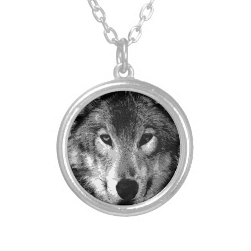 Black  White Wolf Eyes Silver Plated Necklace
