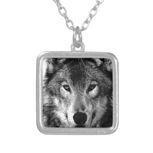 Black  White Wolf Eyes Silver Plated Necklace